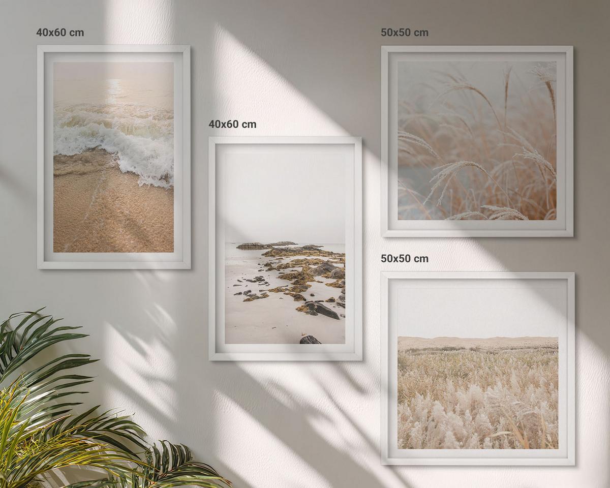 BILDER SET 4er Set - 50x50 cm & 40x60 cm Weißer Rahmen - Strandwellen, Steine, Sommer - Weiß, Kunststoff (50/50cm) - TULUP