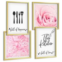BILDER SET 4er Set - 50x50 cm & 40x60 cm Goldrahmen - Zarte Rosenblüten für die Küche - Goldfarben, Kunststoff (50/50cm) - TULUP
