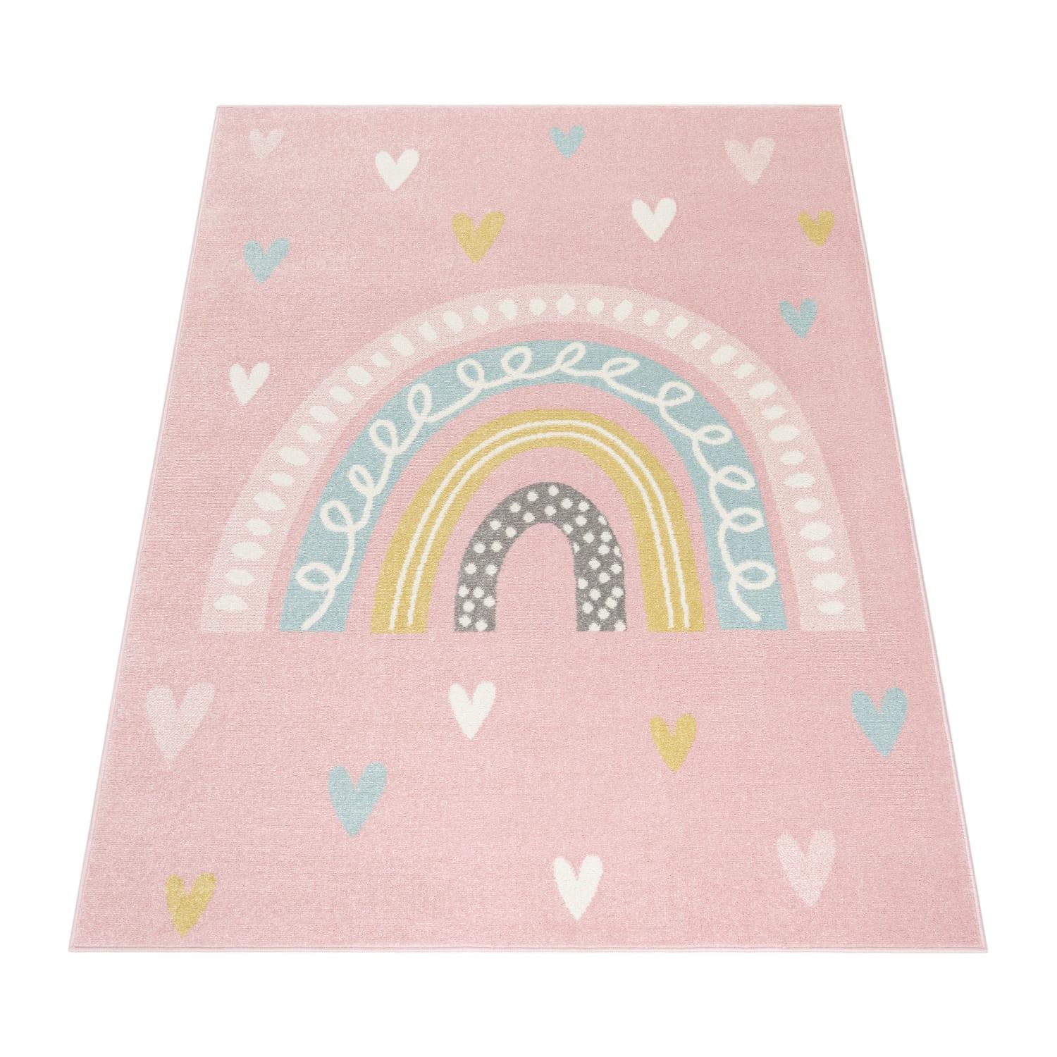 KINDERTEPPICH, mit Regenbogen-Motiv, Rosa, 133 x 190 cm - Rosa, Textil (190/133cm) - KADIMA DESIGN