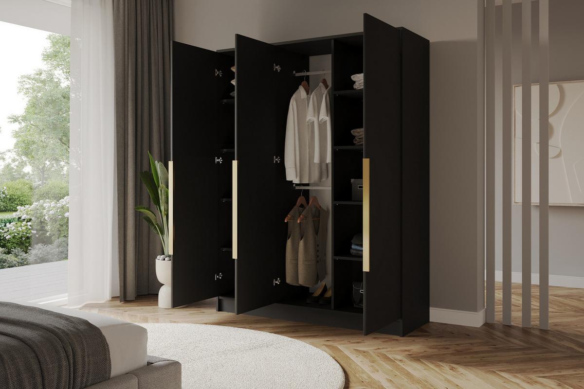 KLEIDERSCHRANK - LESE - 150 - Schwarz - Goldfarben/Schwarz, Holzwerkstoff (150/200/51cm) - ALTDECOR