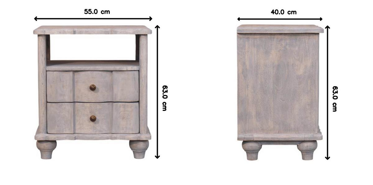 NACHTTISCH mit Acid-Wash-Finish, 2 Schubladen, 1 offene Ablage, grau - Braun/Grau, Naturmaterialen/Holz (55/63/40cm) - Artisan Furniture