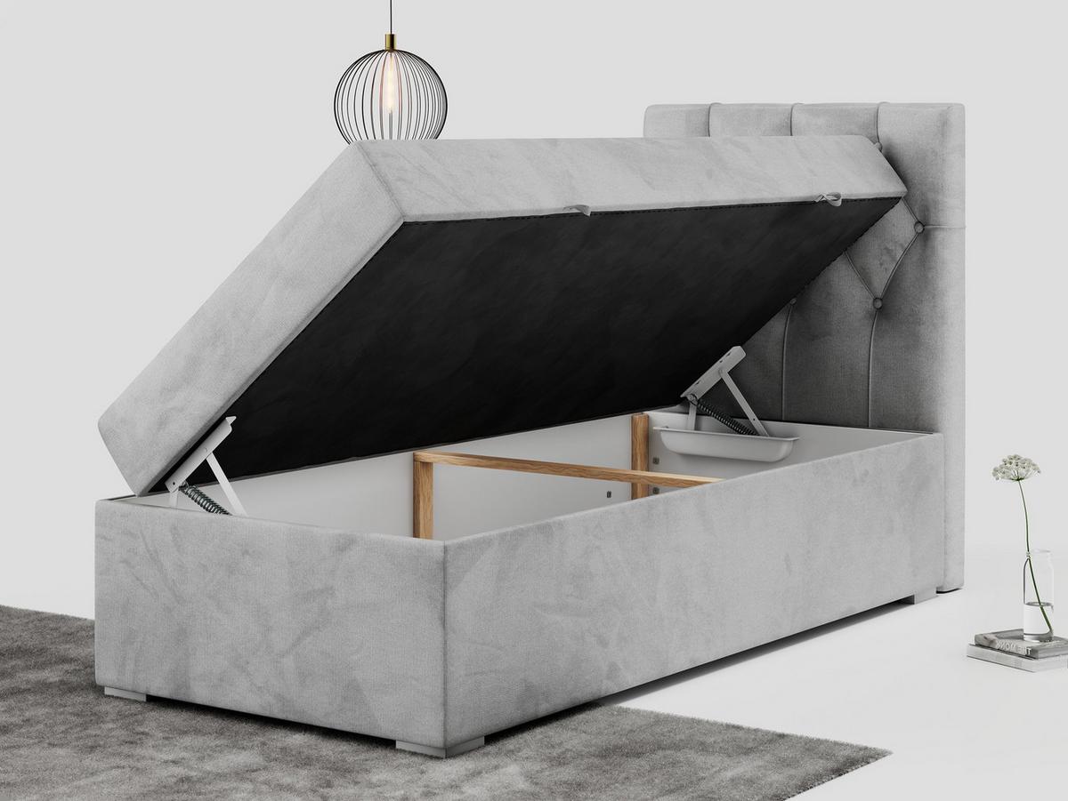 BOXBETT ALDA 90/200 Hellgrau Velvet - H3 - Rechts Seite - Hellgrau, Holz/Textil (90/200cm) - MKS