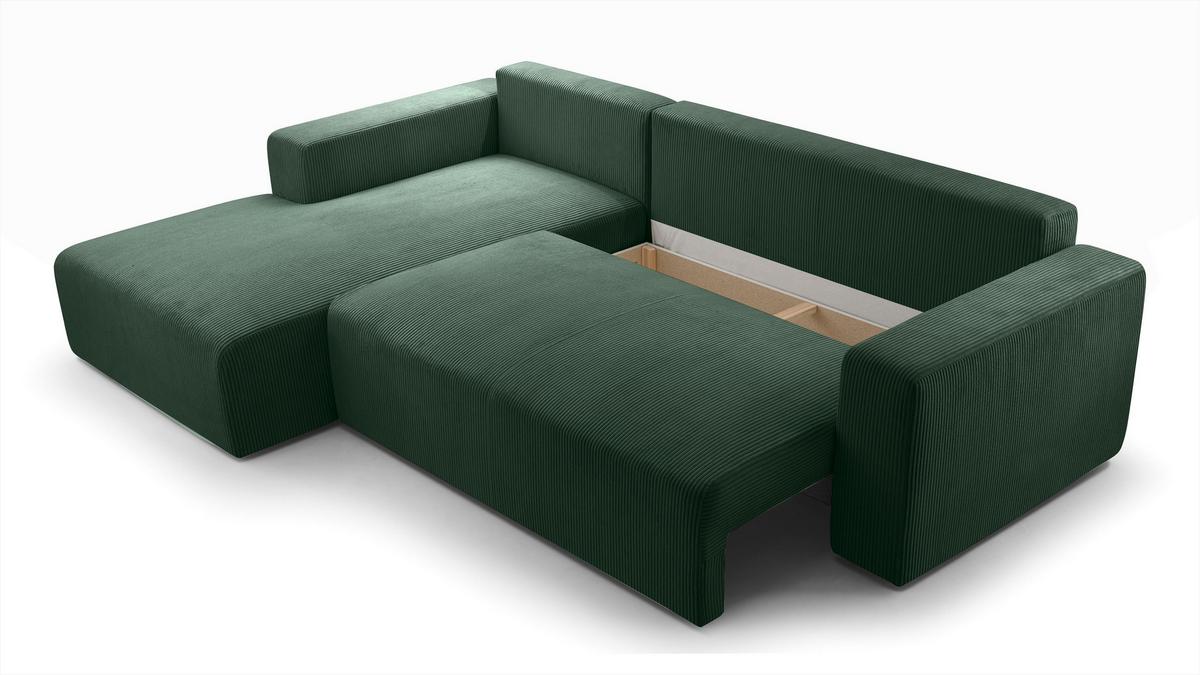 ECKSOFA L Form Catea Dunkelgrün 279/145/84 cm Links mit Schlaffunktion - Schwarz/Grün, Kunststoff/Textil (145/279cm) - AX Living