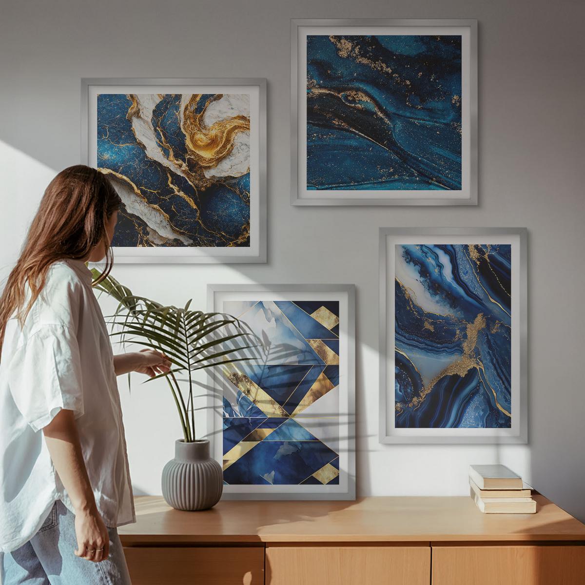 BILDER SET 4er Set - 50x50 cm & 40x60 cm Silberner Rahmen - Abstrakte, elegante Muster - Silberfarben, Kunststoff (50/50cm) - TULUP