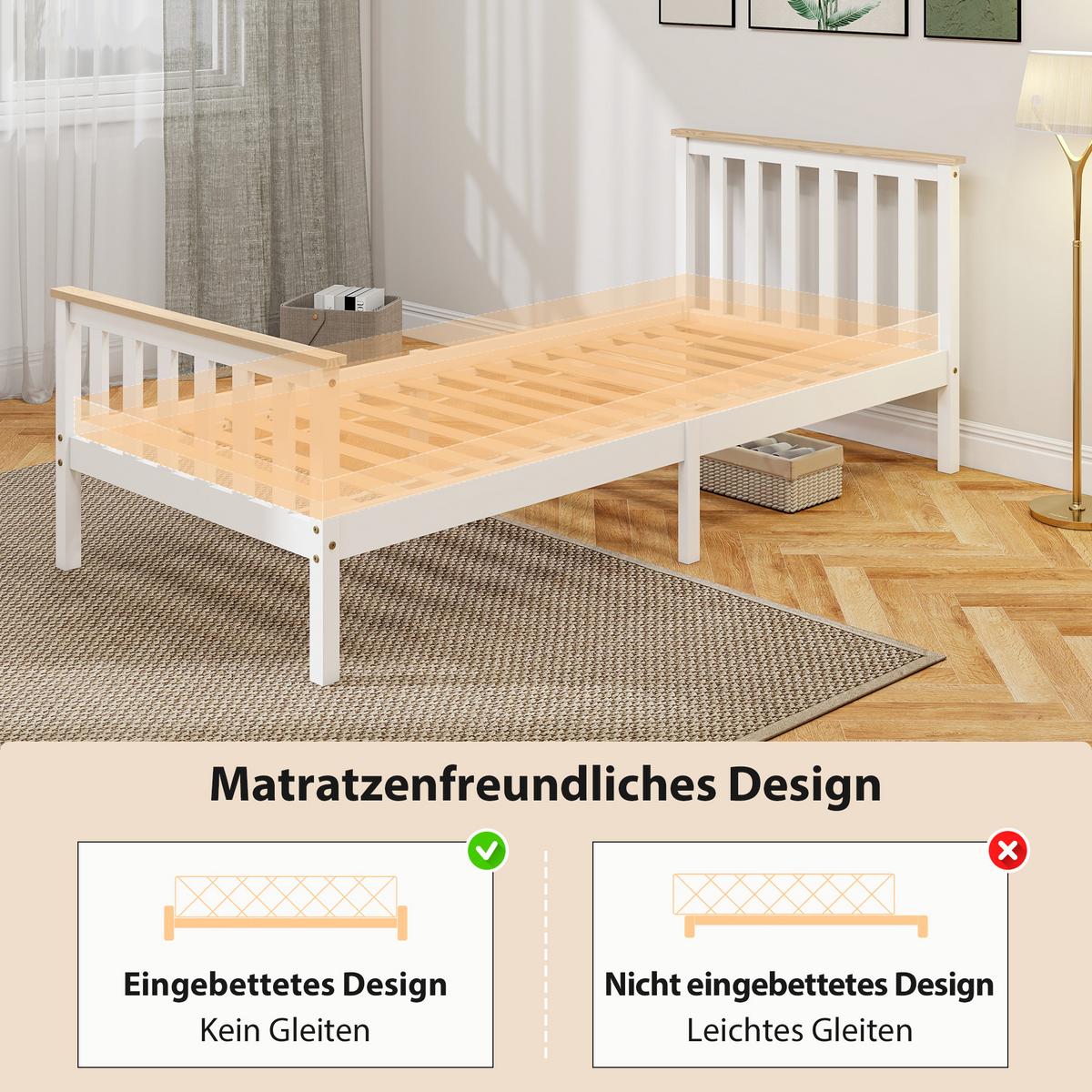BETTGESTELL Kiefernholz Weiß - Weiß, Holz (90/200cm) - HOMCOM