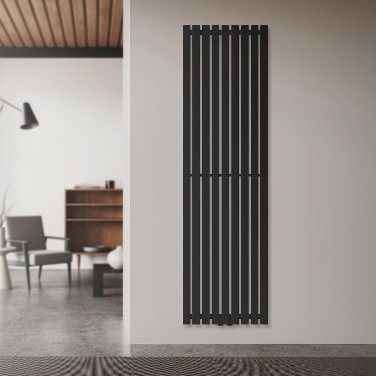 BADHEIZKÖRPER Stella 480x1600 mm Schwarz mit Ventil Eckform - Schwarz, Metall (48/160/5cm) - LuxeBath