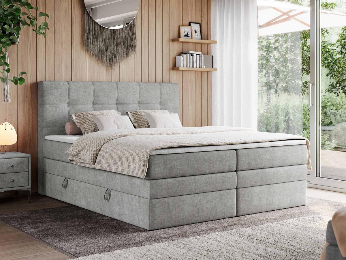 BOXSPRINGBETT ERNI KING 140/200 Hellgrau Struktur - H4 - Hellgrau, Holz/Textil (140/200cm) - MKS