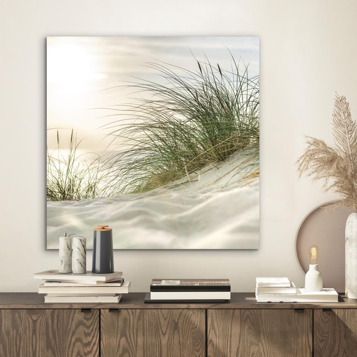 METALLBILD Dünen mit Strandhafer in der Sonne des Nationalparks Schleswig-Holsteinisches Wattenmeer 50x50 cm - Creme, Metall (50/50cm) - MuchoWow