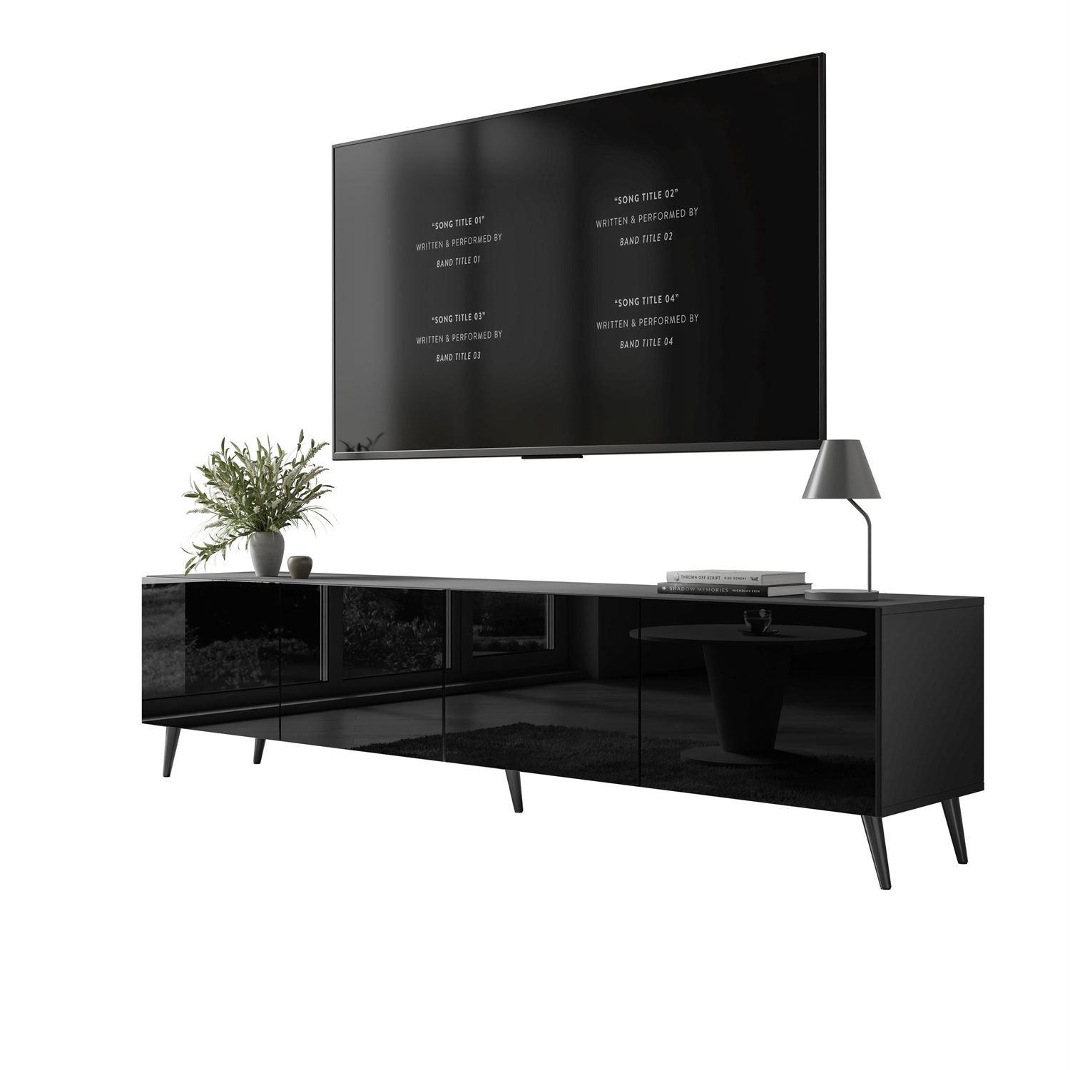 TV-ELEMENT AURA 200 Schwarz Hochglanz – Beinfarbe: Schwarz - Schwarz, Holzwerkstoff (200/49/40cm) - Lookway
