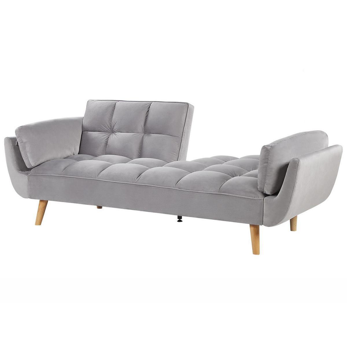 3-SITZER-SCHLAFSOFA Samtstoff Hellgrau Asby - Hellgrau, Textil (218/82/83cm) - Beliani