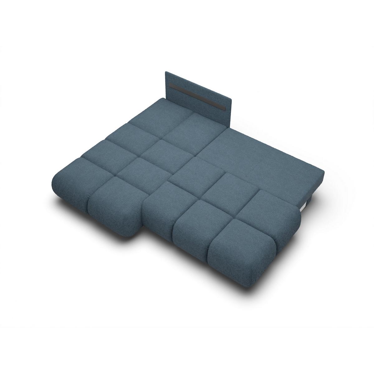 ECKSOFA CORSO L-S Blau Boucle-Stoff mit Schlaffunktion - Blau, Holz (230/177cm) - MASSENO