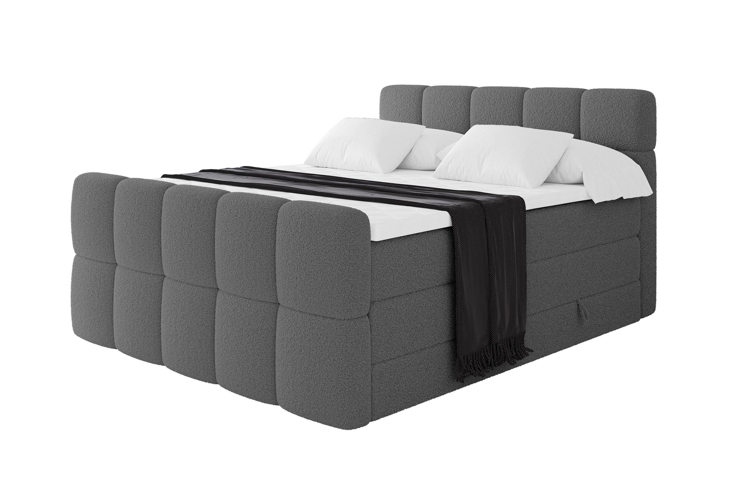 BOXBETT mit Matratze H3/H4 - FAMA-Z KING - 140x200 cm Grau Quelle - Schieferfarben, Holzwerkstoff (140/200cm) - ALTDECOR