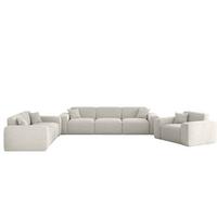 SOFASET Celes Premium 3-2-1 In Sven - Weiß, Holzwerkstoff/Textil (218/73/90cm) - Fun Möbel