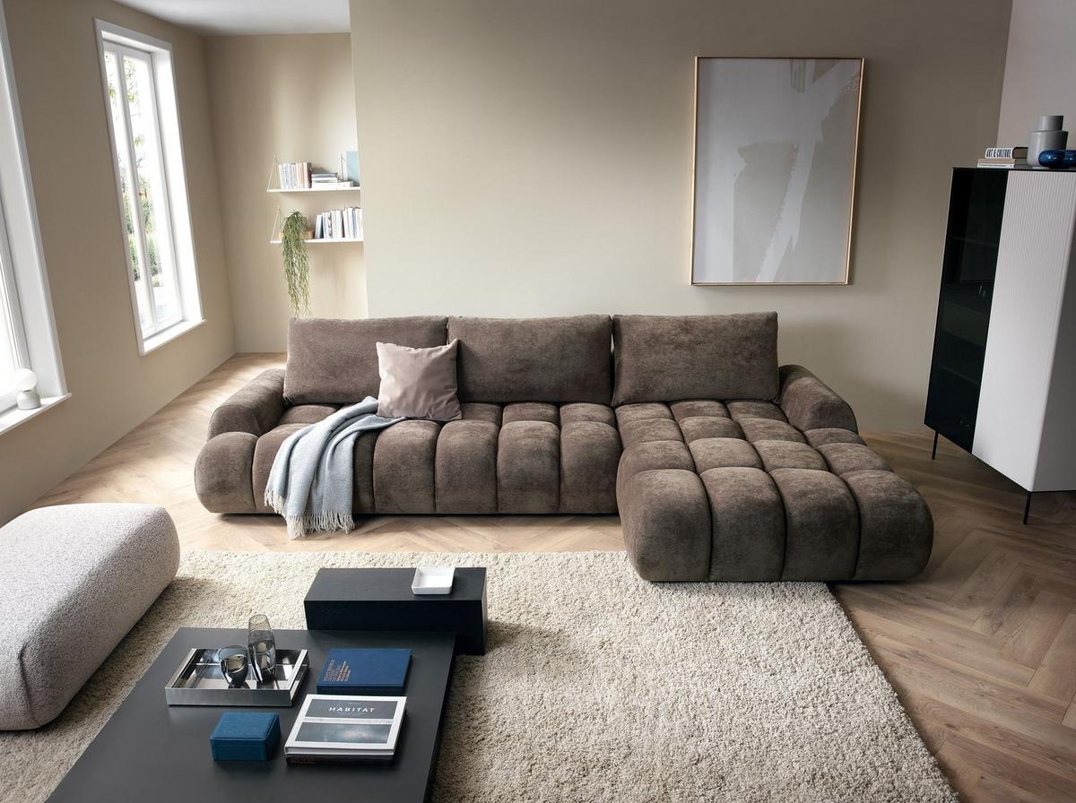 ECKSOFA GARDA Braun Chenille mit Schlaffunktion - Braun, Holz (280/131cm) - MASSENO