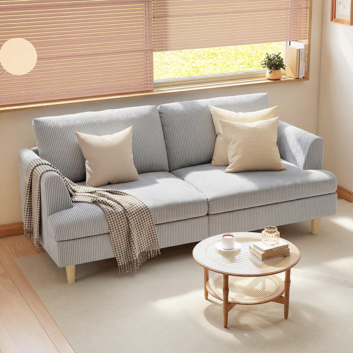 3-SITZER-SOFA Polyester Hellgrau - Hellbraun/Hellgrau, Kunststoff/Textil (80/86/188cm) - HOMCOM