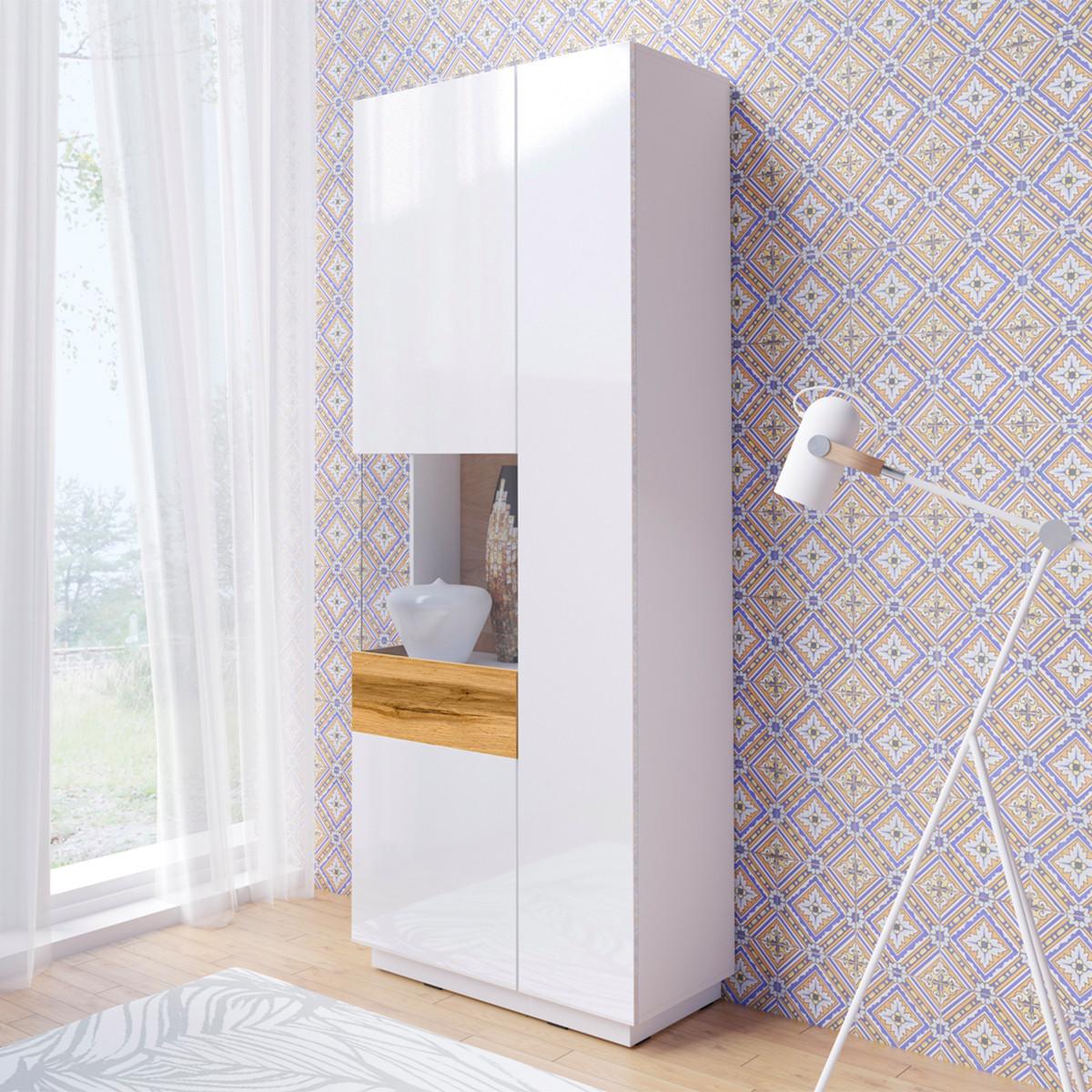 VITRINE Andrea Weiß und Holz - Weiß, Holzwerkstoff (80/207/40cm) - Petits-meubles