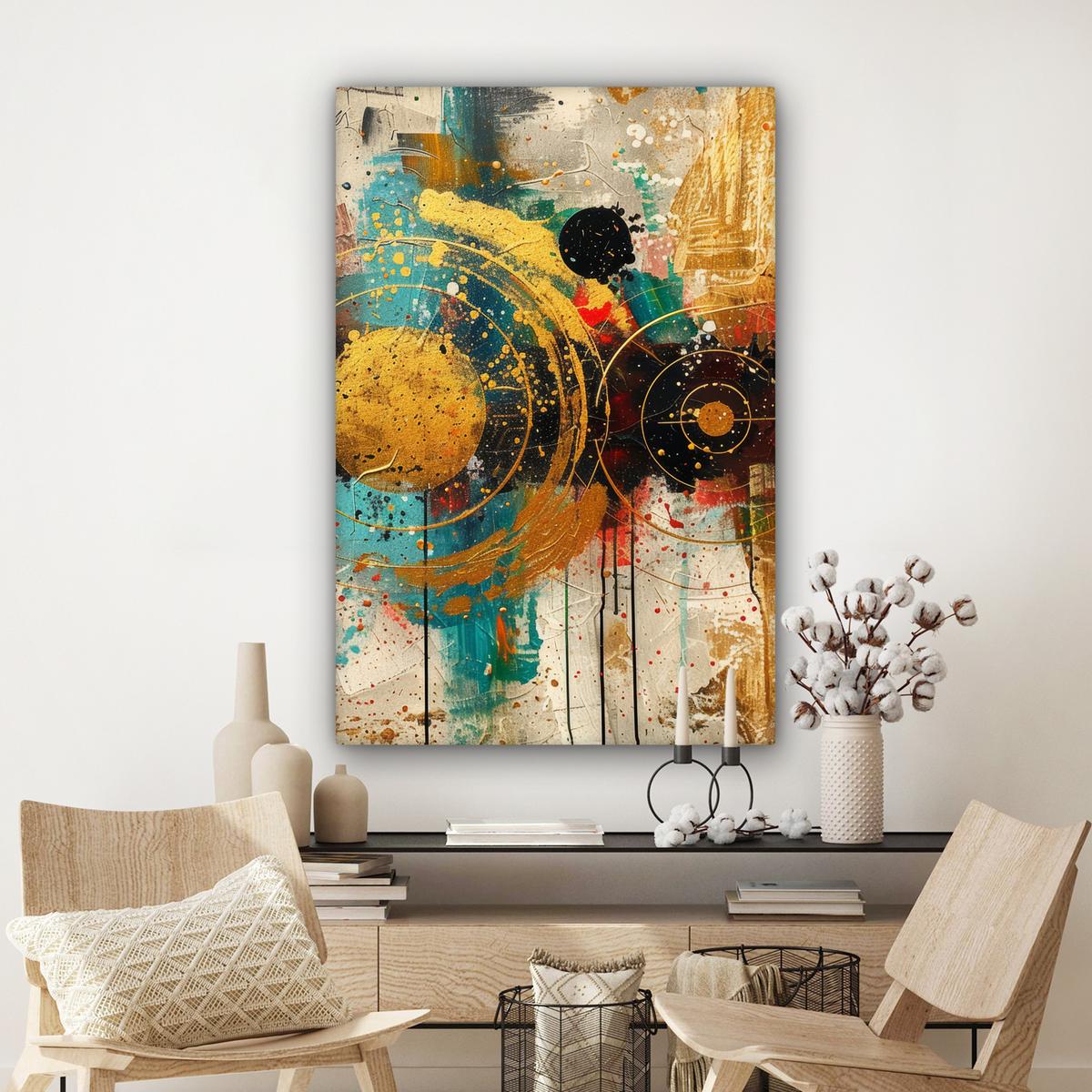 LEINWANDBILD Abstrakt - Kunst - Gold - Modern Deko XXL 80x120 cm - Multicolor, Textil (80/120cm) - MuchoWow