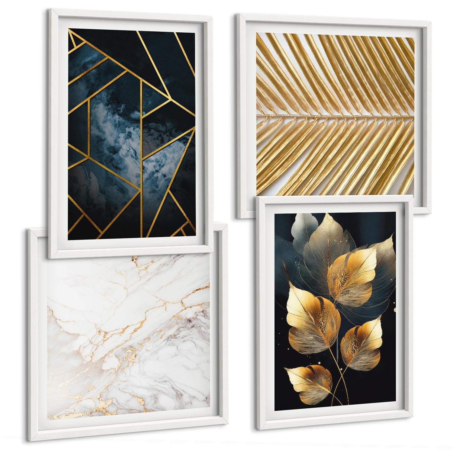 BILDER SET 4er Set - 50x50 cm & 40x60 cm Weißer Rahmen - Moderne Pflanzenmuster - Weiß, Kunststoff (50/50cm) - TULUP