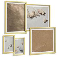 BILDER SET 5er Set - 50x50 cm & 20x30 cm & 40x60 cm Goldrahmen - Strandsteine natürliche Strukturen - Goldfarben, Kunststoff (40/60cm) - TULUP