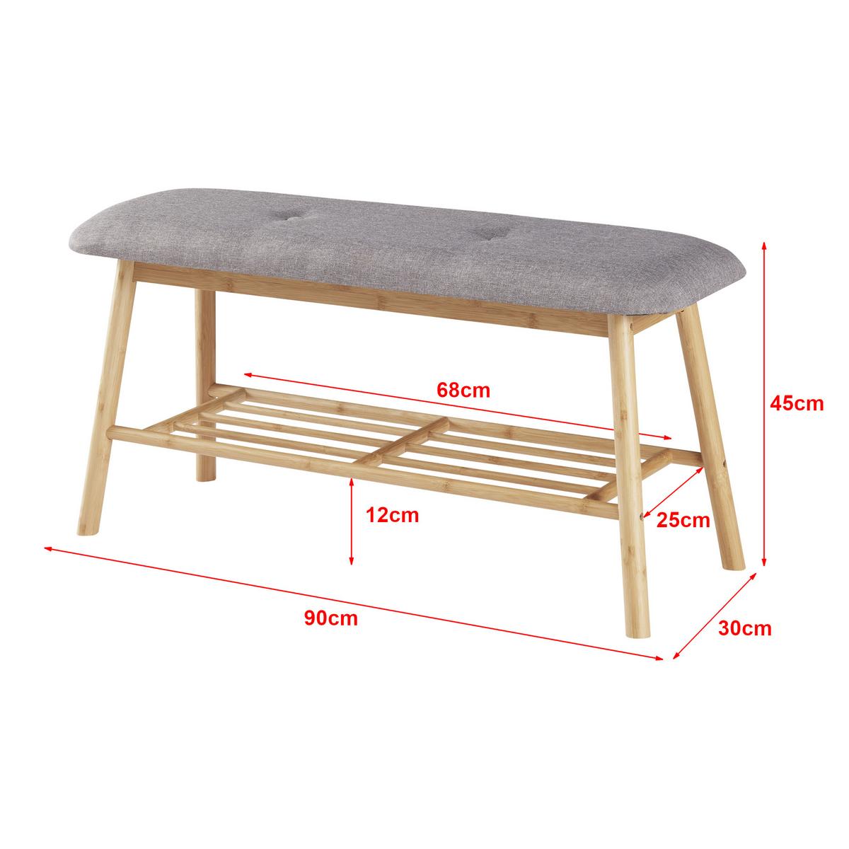 SCHUHBANK Römnitz - Grau, Holz/Textil (90/45/30cm) - [en.casa]