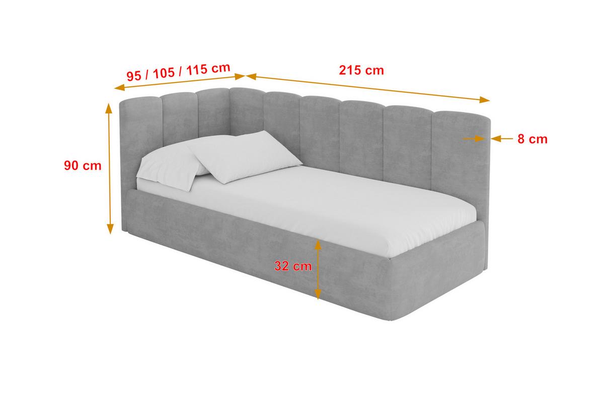 EINZELLBETT Jugendbett mit Bettkasten, Rechts - DEXY 80x200 Grau - Silberfarben, Holzwerkstoff/Textil (80/200cm) - ALTDECOR