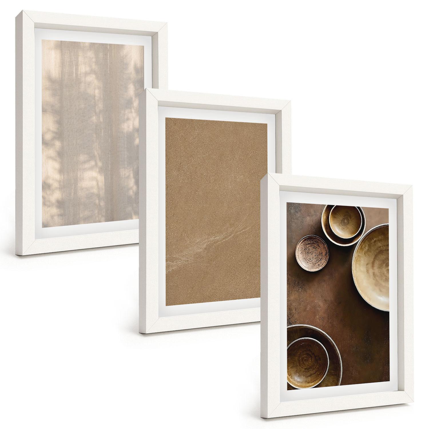 BILDER SET 3er Set - 20x30 cm Weißer Rahmen - Minimalistische Texturstrukturen - Weiß, Kunststoff (20/30cm) - TULUP