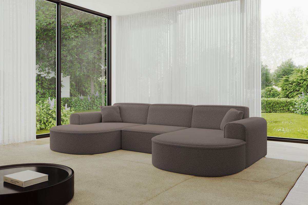 WOHNLANDSCHAFT MARI-U1 - 303x171x79 cm Braun Bouclé - Schwarz/Braun, Holzwerkstoff/Kunststoff (303/79/171cm) - ALTDECOR