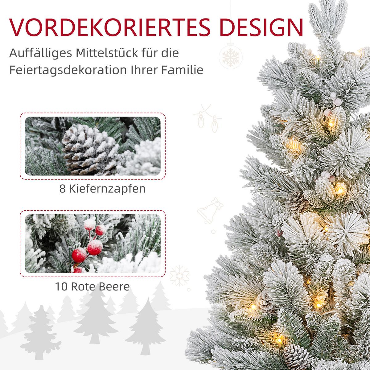 107 cm Künstlicher Weihnachtsbaum, 2er-Set mit 100 LED-Lichten flammhemmend - Weiß/Grün, Kunststoff/Metall (107cm) - HOMCOM