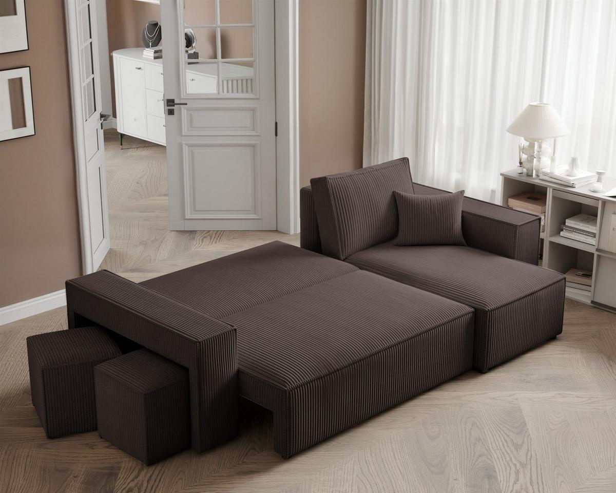 ECKSOFA Adara Inkl. Hocker - Braun, Holzwerkstoff/Textil (145/262cm) - Fun Möbel