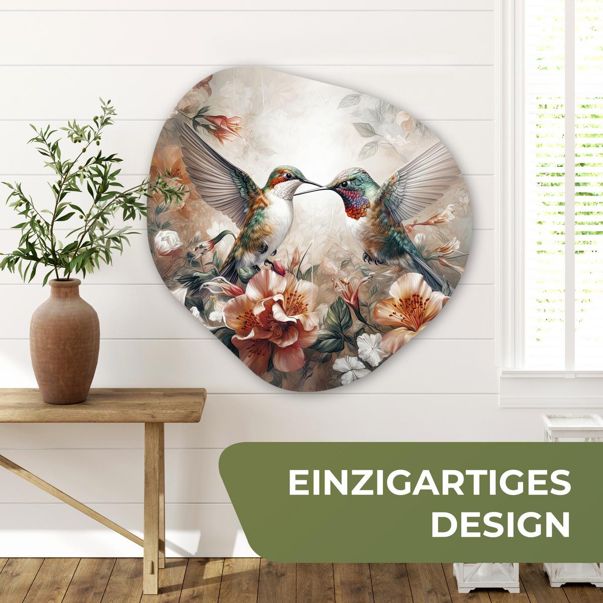 WANDBILD Kolibri - Vögel - Blumen - Natur Room Decor 90x90 cm - Altrosa, Kunststoff (90/90cm) - MuchoWow