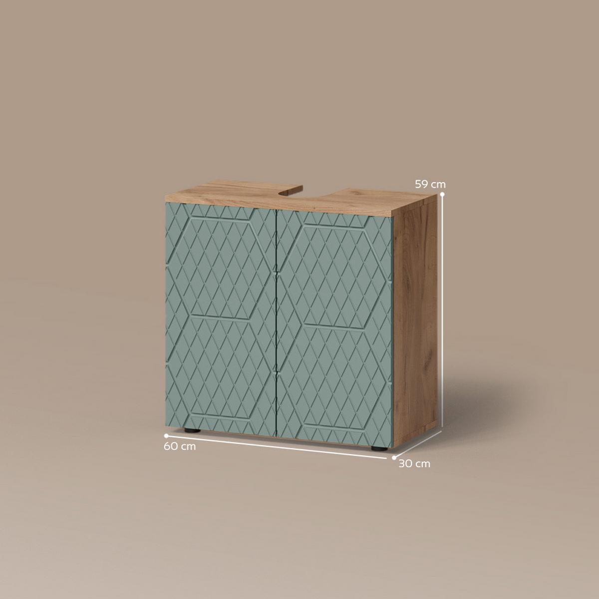 WASCHBECKENUNTERSCHRANK Ronco Grün/Goldkraft Eiche 60 x 59 cm - Honigeiche/Grün, Holzwerkstoff (60/59/30cm) - Livinity®