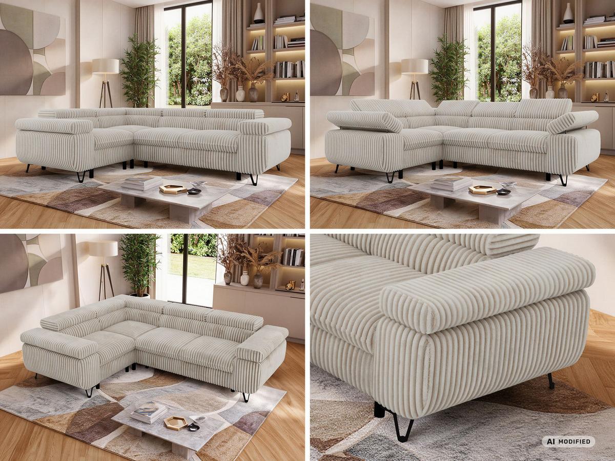 ECKSOFA ORSO L Beige Cord - Links Seite - Beige/Creme, Textil/Metall (197/268cm) - MKS