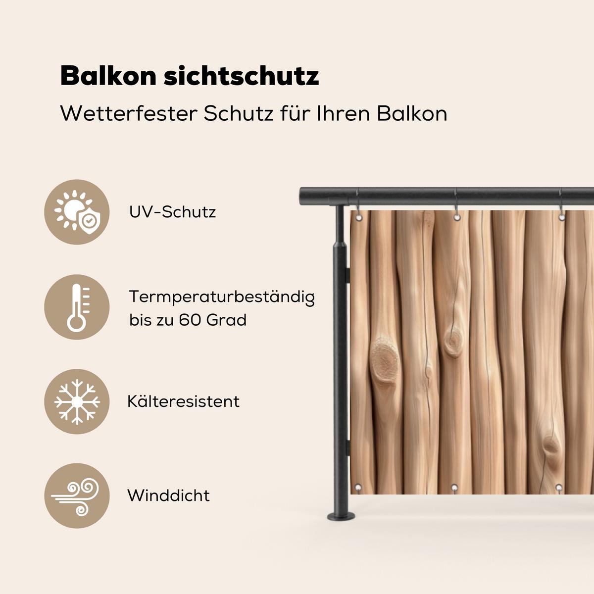 BALKON-SICHTSCHUTZ Holz - Stiel - Hellbraun Witterungsbeständig 300x75 cm - Ahornfarben, Kunststoff (300/75cm) - MuchoWow