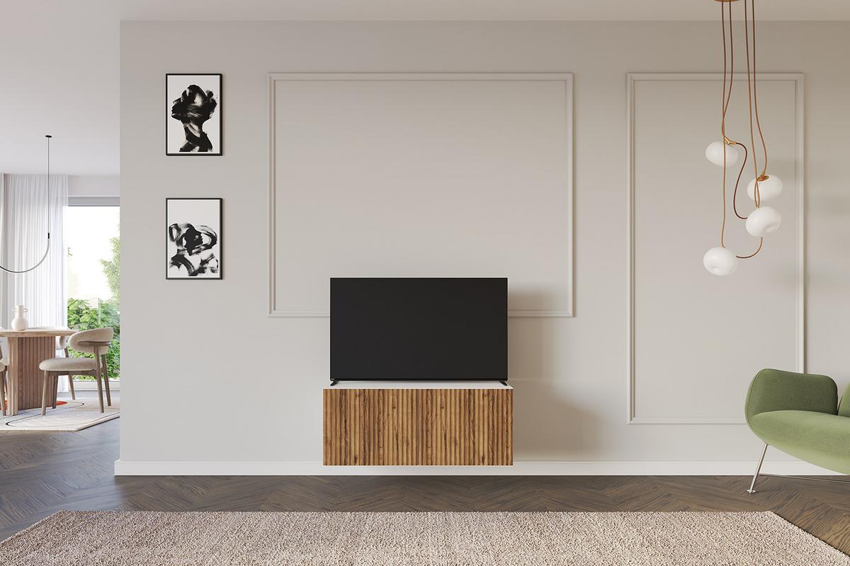 LOWBOARD NOA-2-W 100x40x40 cm - Weiß / Katania - Eiche Wotan, Holzwerkstoff (100/40/40cm) - ALTDECOR