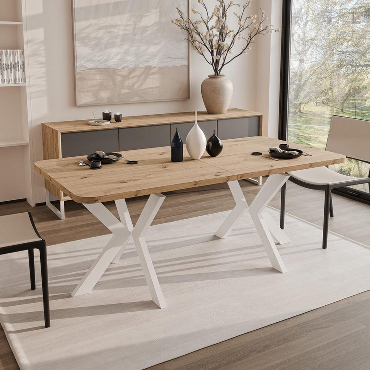 AUSZIEHTISCH DANTON 200/100/76 cm, Weiß / Artisan-Eiche - Eiche Artisan/Weiß, Holzwerkstoff/Metall (100/200/76cm) - Idohome