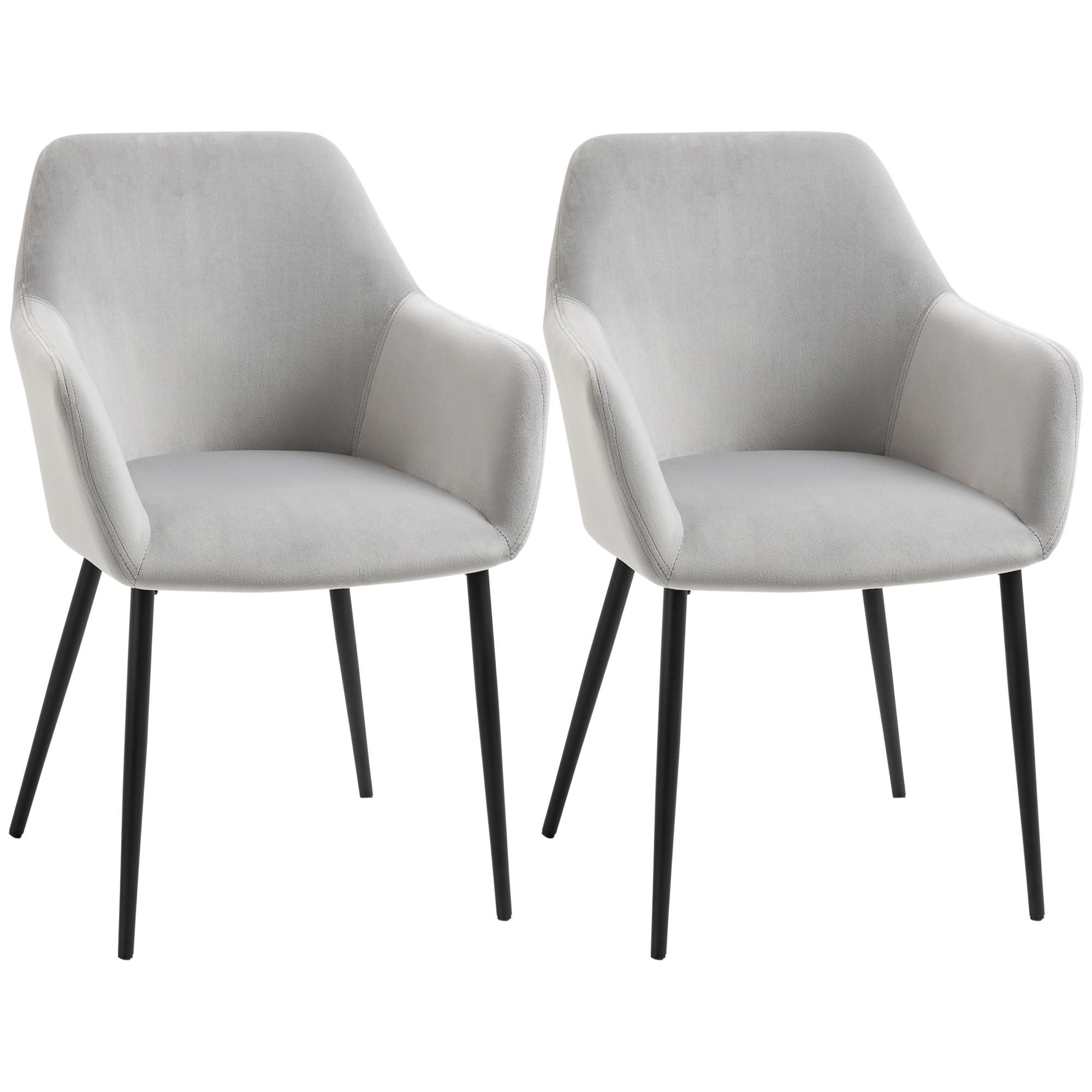 ESSZIMMERSTÜHLE 2er Set Küchenstuhl mit Rückenlehne, Samtoptik für Wohnzimmer - Hellgrau, Textil (57/80/54cm) - HOMCOM