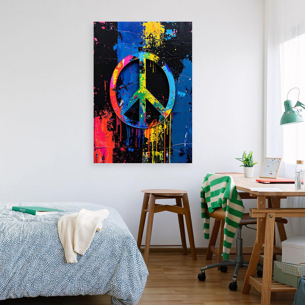 LEINWANDBILD Banksy Friedenssymbol Graffiti Street Art 60x90cm - Multicolor, Textil (60/90cm) - Feeby