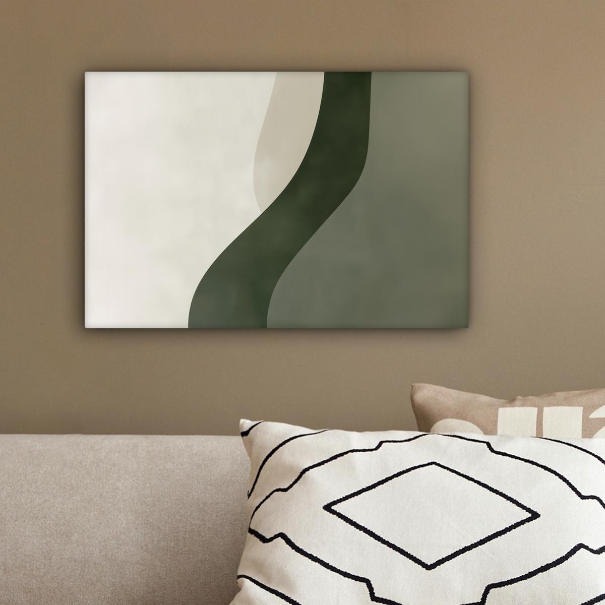LEINWANDBILD Japandi - Grün - Abstrakt - Modern Deko Schlafzimmer 30x20 cm - Salbeigrün, Textil (30/20cm) - MuchoWow
