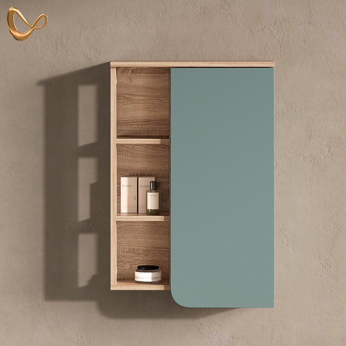 BADSCHRANK Marano Blau-Grau 50 x 75 cm mit Tür und offenen Fächern - Blaugrau, Holzwerkstoff (50/75/20cm) - Livinity®