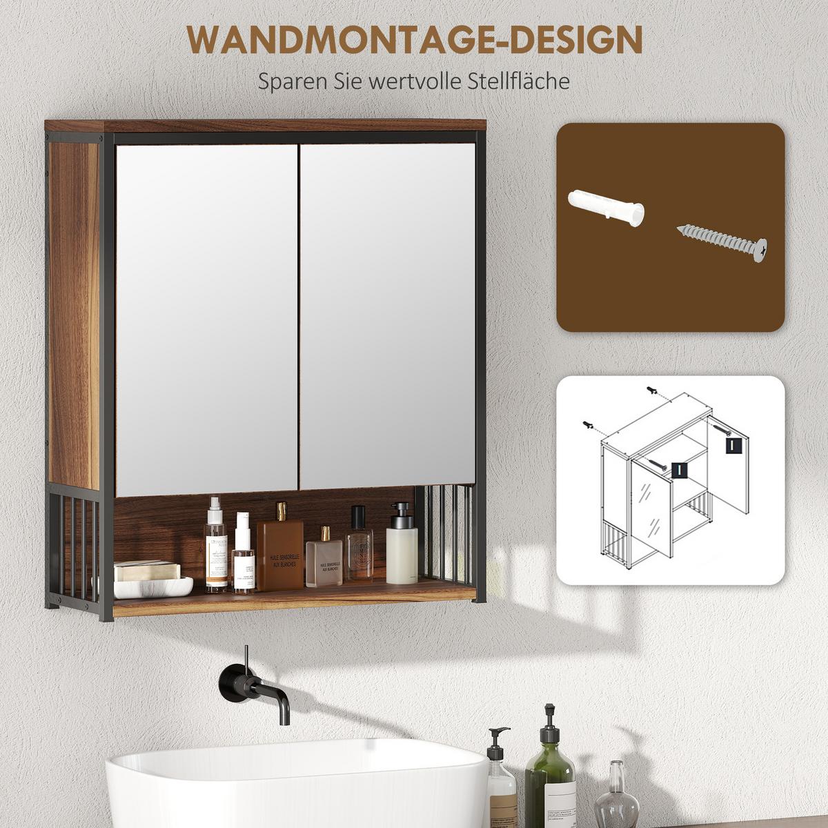 SPIEGELSCHRANK MDF Spanplatte Braun - Braun, Holzwerkstoff (56/65/20cm) - HOMCOM