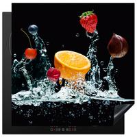 HERDABDECKPLATTE Wasser - Obst - Orange - Erdbeere - Kirsche - Schwarz Induktionsmatte 78x78 cm - Orange, Kunststoff (78/78/0.2cm) - MuchoWow