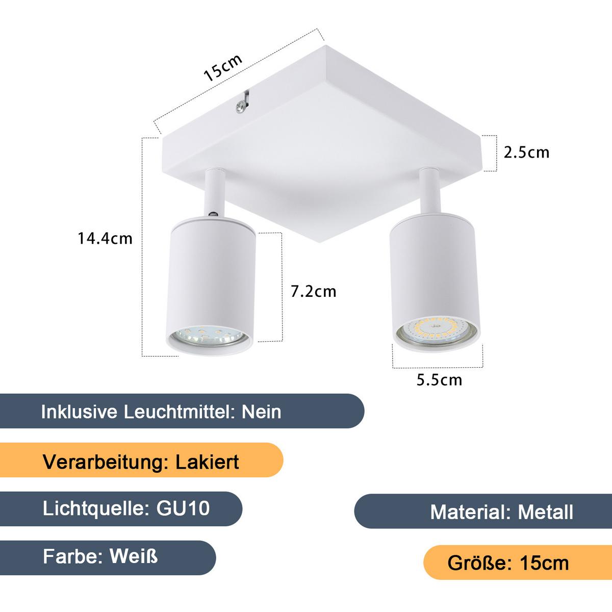 DECKENSTRAHLER Bergheim 2-flammig 15/15/14.4 cm - Weiß, Metall (15/15/14.4cm) - Nettlife