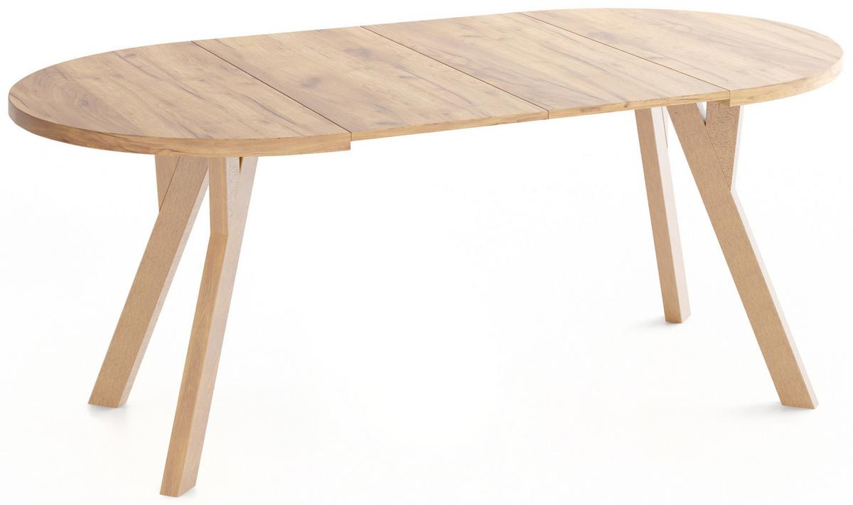 ESSTISCH Avero rund, ausziehbar, Massivholzbeine aus Buche, Eiche Braun 90-190/90/77 cm - Hellbraun/Eiche Wotan, Holz/Holzwerkstoff (90/190/76.5cm) - WFL GROUP