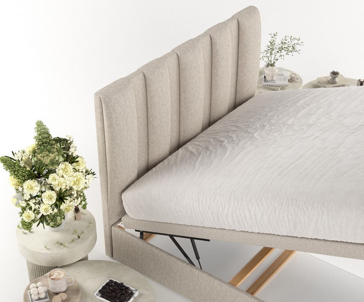 POLSTERBETT Orta mit Stauraum 160/200 cm Hellbeige im Megan Stoff - Sandfarben/Schwarz, Holz/Holzwerkstoff (160/200cm) - AltaBeds