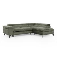 ECKSOFA mit Schlaffunktion und Bettkasten Bonnie aus Olive Cord-Stoff mit verstellbaren Kopfstützen und Armlehne - Ottomane rechts - Schwarz/Hellgrün, Holz/Textil (275/210cm) - S-Style Möbel