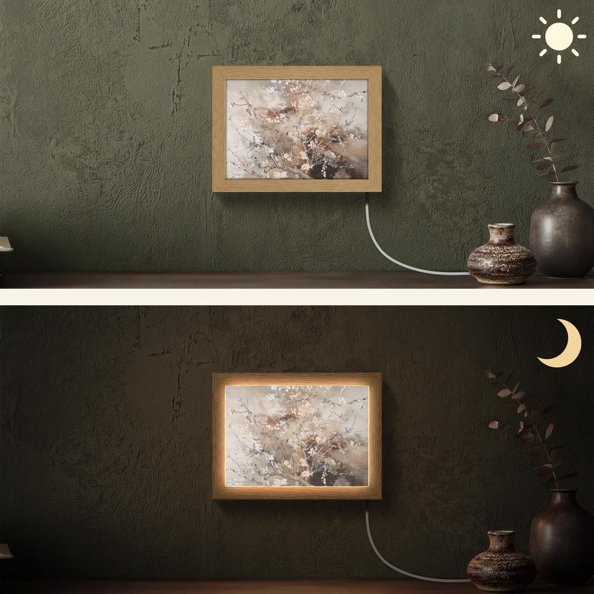 WANDLEUCHTE Mandelblüte - Kunst - Van Gogh - Beige - Abstrakt 20x15 cm - Graubraun, Holzwerkstoff (20/15/8cm) - OnlyWow