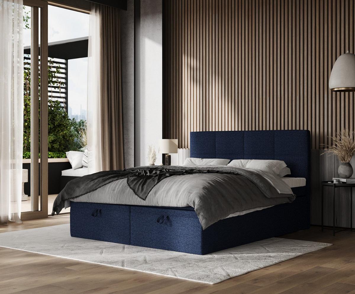 BOXBETT Tessa 180/200 cm Marineblau im Riva Stoff - Schwarz/Dunkelblau, Holz/Holzwerkstoff (180/200cm) - AltaBeds