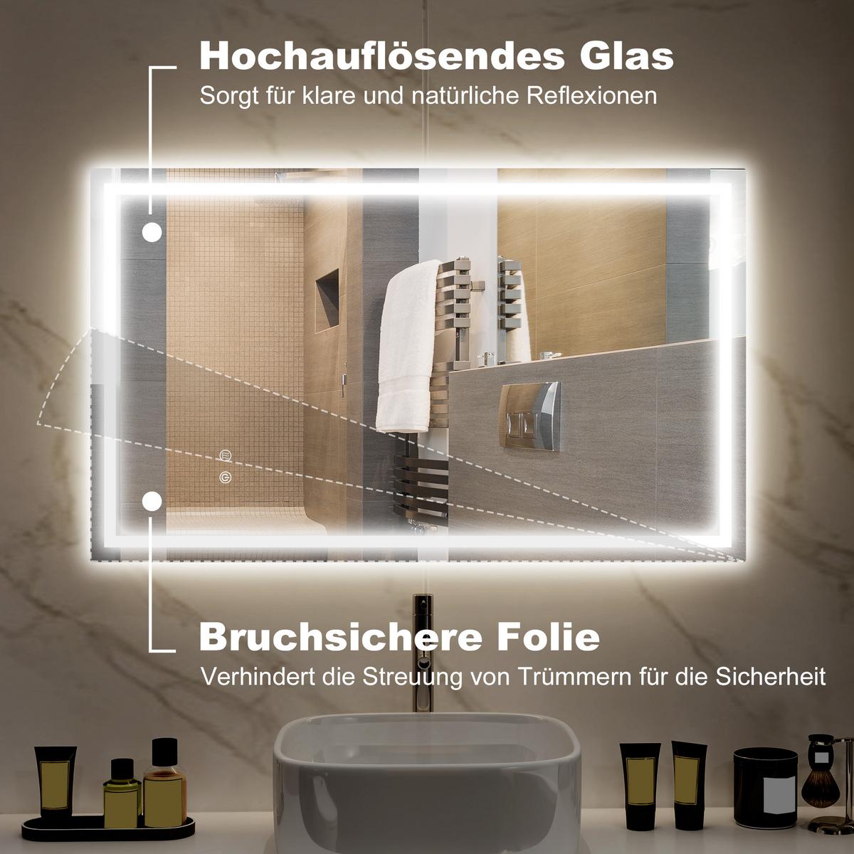BADSPIEGEL Glas Metall Silber - Transparent, Metall (60/3/100cm) - HOMCOM