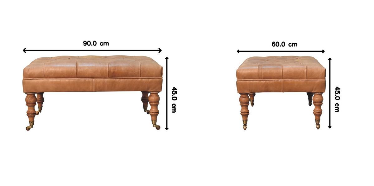 OTTOMANE Buffalo Tan Leder, helles Walnuss-Finish, Braun - Hellbraun/Braun, Leder/Holz (60/45/90cm) - Artisan Furniture