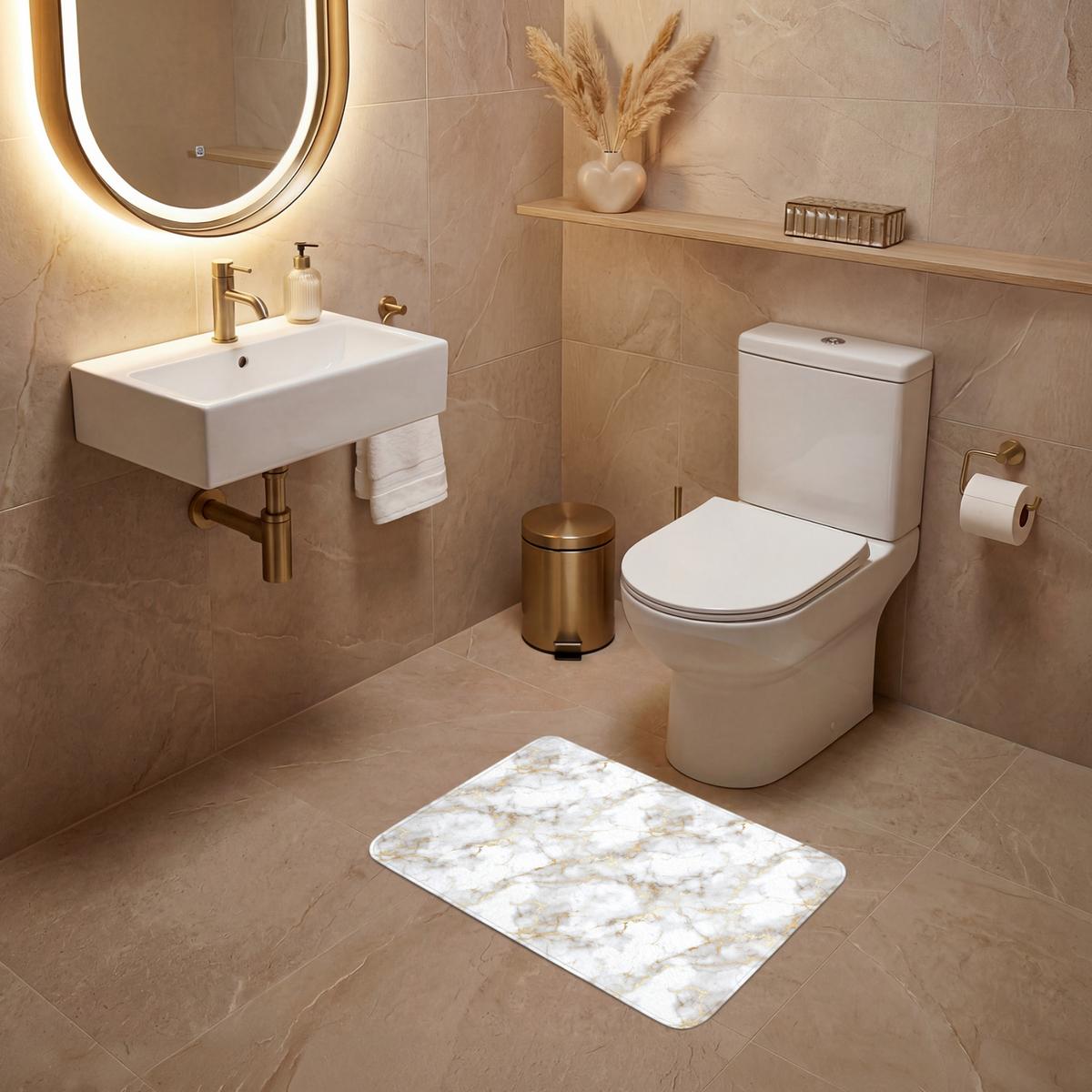 WC-VORLEGER Goldene Adern - Marmor - Weiß Toilettenvorleger 60x40 cm - Weiß, Textil (60/1cm) - OnlyWow